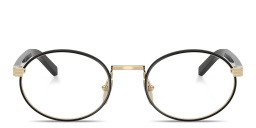 Shop PRADA Logo Lettering Oval Eyeglasses in Gold online.