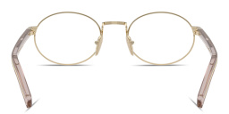 Shop PRADA Logo Lettering Oval Eyeglasses in Polished Gold online.