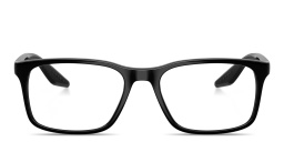 Shop Prada Linea Rossa Logo Lettering Square Eyeglasses in Black online.