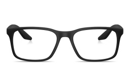 Shop Prada Linea Rossa Logo Lettering Square Eyeglasses in Shiny Black online.