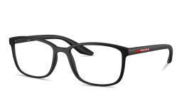 Shop Prada Linea Rossa Logo Signature Wide Pillow Eyeglasses in Black online.