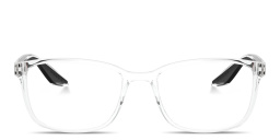 Shop Prada Linea Rossa Logo Signature Wide Pillow Eyeglasses in Clear online.