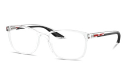 Shop Prada Linea Rossa Logo Signature Wide Pillow Eyeglasses in Clear online.