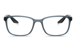 Shop Prada Linea Rossa Logo Signature Wide Pillow Eyeglasses in Transparent Blue online.