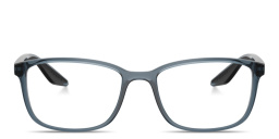 Shop Prada Linea Rossa Logo Signature Wide Pillow Eyeglasses in Transparent Azure online.