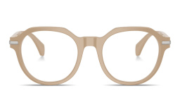 Shop Moncler Logo Signature Unisex Panthos Eyeglasses in Shiny Opal Pink online.