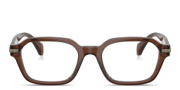 Shop Moncler Logo Signature Unisex Irregular Eyeglasses in Shiny Opal Brown online.