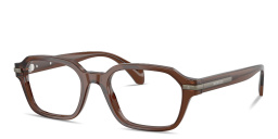 Shop Moncler Logo Signature Unisex Irregular Eyeglasses in Shiny Opal Brown online.