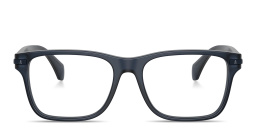Shop Moncler Logo Signature Unisex Pillow Eyeglasses in Matte Transparent Blue online.