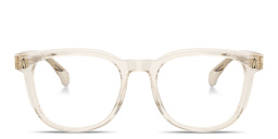 Shop Moncler Logo Signature Unisex Square Eyeglasses in Transparent Butter online.