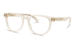Shop Moncler Logo Signature Unisex Square Eyeglasses in Transparent Butter online.