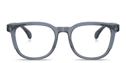 Shop Moncler Logo Signature Unisex Square Eyeglasses in Transparent Blue online.