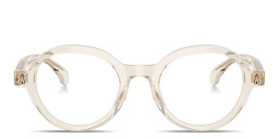 Shop Moncler Logo Signature Unisex Round Eyeglasses in Transparent Butter online.