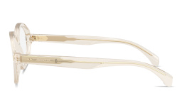 Shop Moncler Logo Signature Unisex Round Eyeglasses in Transparent Butter online.