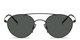 Shop GIORGIO ARMANI Engraved Logo Round Sunglasses in Black online.