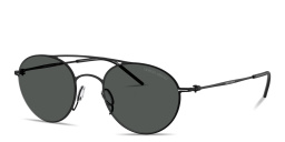 Shop GIORGIO ARMANI Engraved Logo Round Sunglasses in Black online.