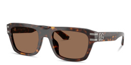 Shop Dolce & Gabbana DG Motif Rectangle Sunglasses in Havana online.