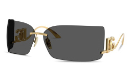 Shop Dolce & Gabbana DG Motif Wide Rimless Rectangle Sunglasses in Gold online.