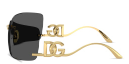 Shop Dolce & Gabbana DG Motif Wide Rimless Rectangle Sunglasses in Gold online.