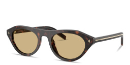 Shop PRADA Logo Signature Irregular Sunglasses in Tortoise online.