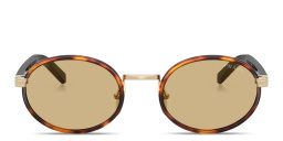 Shop PRADA Logo Lettering Oval Sunglasses in Tortoise online.