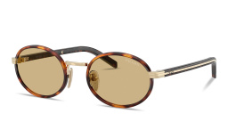 Shop PRADA Logo Lettering Oval Sunglasses in Tortoise online.