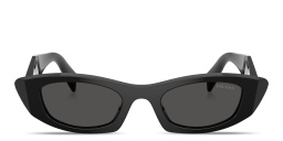 Shop PRADA Logo Signature Oval Sunglasses in Black online.