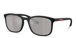 Shop Prada Linea Rossa Logo Signature Square Sunglasses in Black online.