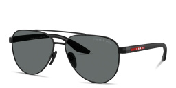 Shop Prada Linea Rossa Logo Signature Aviator Sunglasses in Black online.