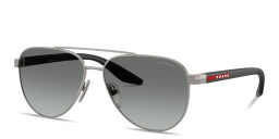 Shop Prada Linea Rossa Logo Signature Aviator Sunglasses in Matte Grey online.