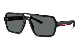 Shop Prada Linea Rossa Logo Signature Aviator Sunglasses in Black online.