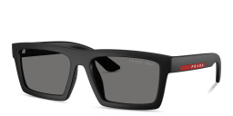 Shop Prada Linea Rossa Logo Signature Rectangle Sunglasses in Matte Black online.