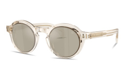 Shop Moncler Aurone Unisex Round Sunglasses in Transparent Shiny Butter online.