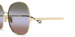 Shop Chloe Engraved Logo Oversized Square Sunglasses in Gold online.