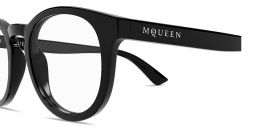 Shop Alexander McQueen Logo Signature Unisex Panthos Eyeglasses in Black online.
