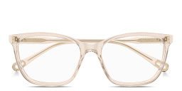 Shop Chloe Logo Signature Wide Rectangle Eyeglasses in Transparent Pink online.