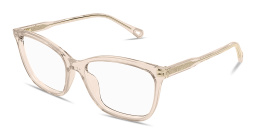Shop Chloe Logo Signature Wide Rectangle Eyeglasses in Transparent Pink online.