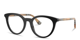 Shop BURBERRY Check Round Eyeglasses in Shiny Black online.