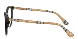 Shop BURBERRY Check Round Eyeglasses in Shiny Black online.