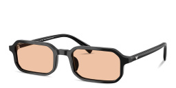 Shop Emporio Armani Eagle Logo Rectangle Sunglasses in Shiny Black online.