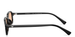 Shop Emporio Armani Eagle Logo Rectangle Sunglasses in Shiny Black online.