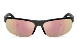 MIU MIU Vertical Logo Wide Half-Rim Oval Sunglasses in Black – Product Photo 1