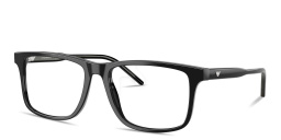 Shop Emporio Armani Eagle Logo Square Eyeglasses in Shiny Black online.