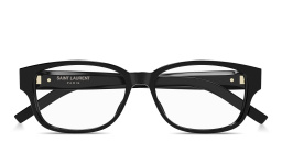 Shop SAINT LAURENT YSL Logo Unisex Rectangle Eyeglasses in Black online.
