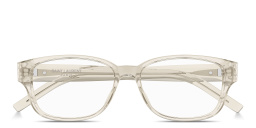Shop SAINT LAURENT YSL Logo Unisex Rectangle Eyeglasses in Transparent Cream online.