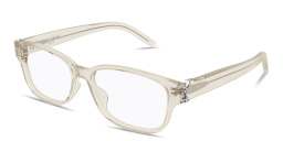 Shop SAINT LAURENT YSL Logo Unisex Rectangle Eyeglasses in Transparent Cream online.