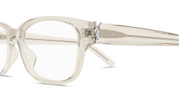 Shop SAINT LAURENT YSL Logo Unisex Rectangle Eyeglasses in Transparent Cream online.