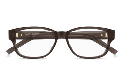 Shop SAINT LAURENT YSL Logo Unisex Rectangle Eyeglasses in Taupe Brown online.