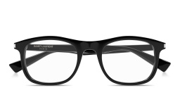 Shop SAINT LAURENT Engraved Logo Unisex Rectangle Eyeglasses in Black online.