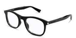 Shop SAINT LAURENT Engraved Logo Unisex Rectangle Eyeglasses in Black online.